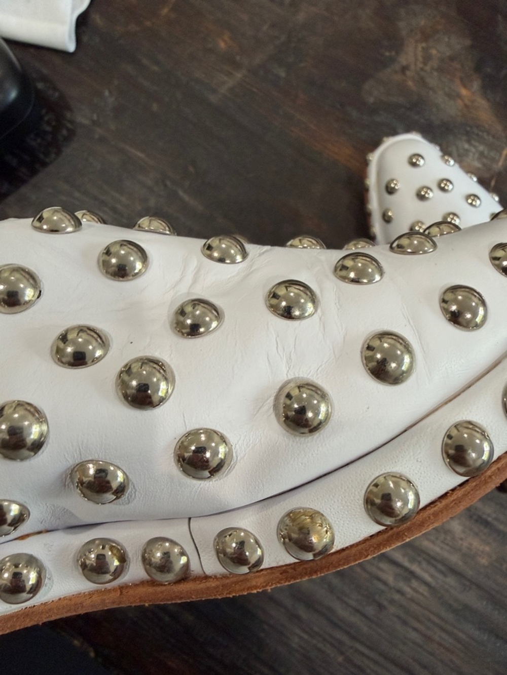 PRÜNE White Studded Slip-On Mules size 39 - Picture 10 of 16